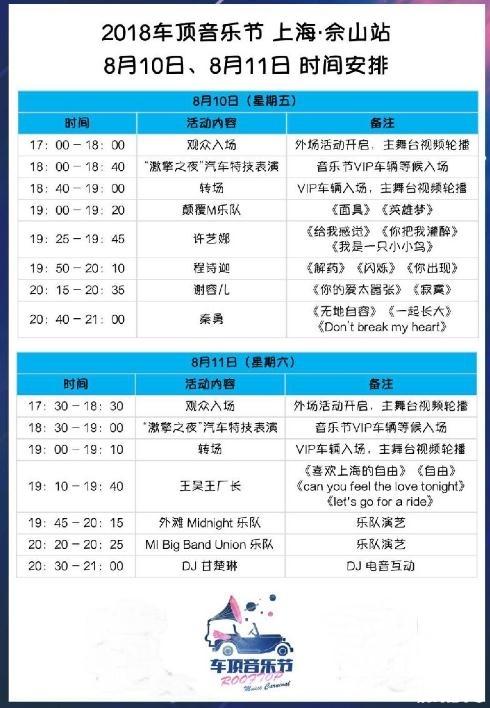 2018上海松江车顶音乐节门票价格+时间+歌手名单
