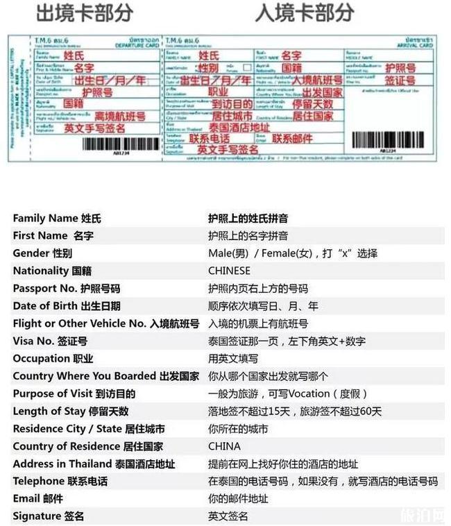 泰国出入境卡填写范本2018最新