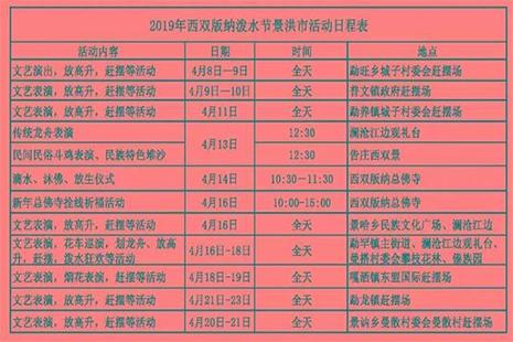 2019最新云南各地潑水節時間表