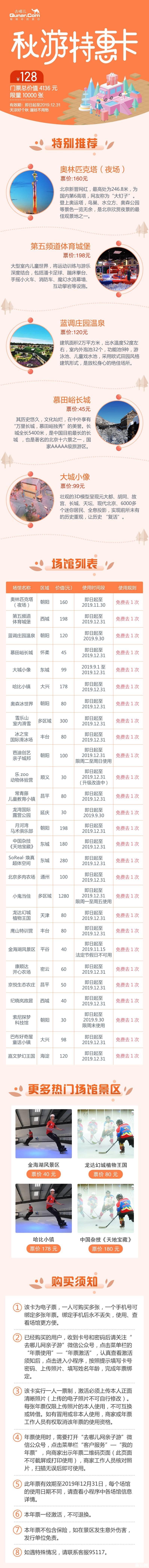 2019北京秋游特惠年卡价格+景点名单