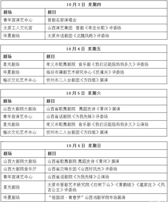 2019山西藝術節演出節目單+開閉幕式時間