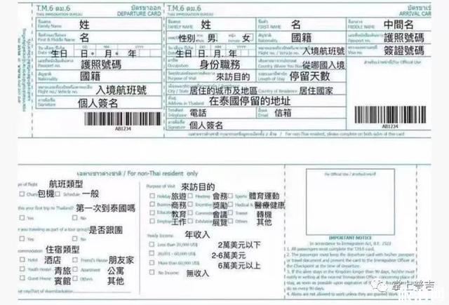 泰国落地签照片尺寸要求 附入境申请表中文对照表
