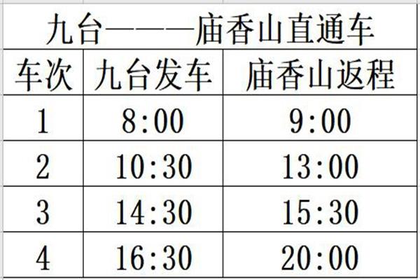 最新九台庙香山滑雪度假区直通车时刻表