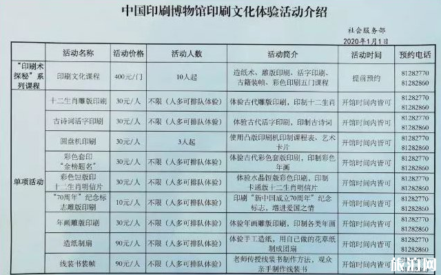 2020年中國印刷博物館春節什么時候開放 有哪些活動