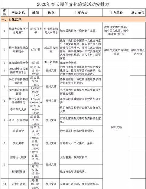 2020柳州春节期间活动安排