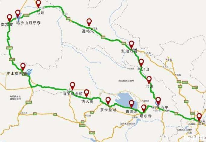 甘青大环线旅游地图 2020甘青大环线旅游攻略路线