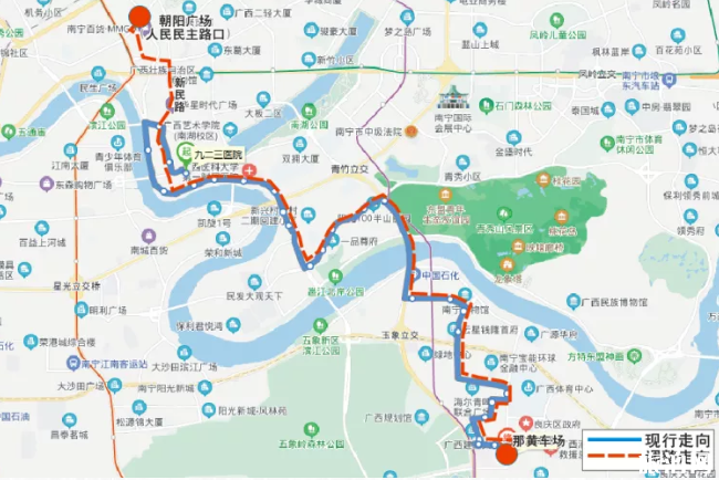 7月29日起南宁5条公交线路调整-线路图