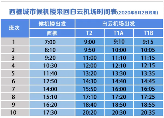 2021佛山城市候机楼发车时刻表