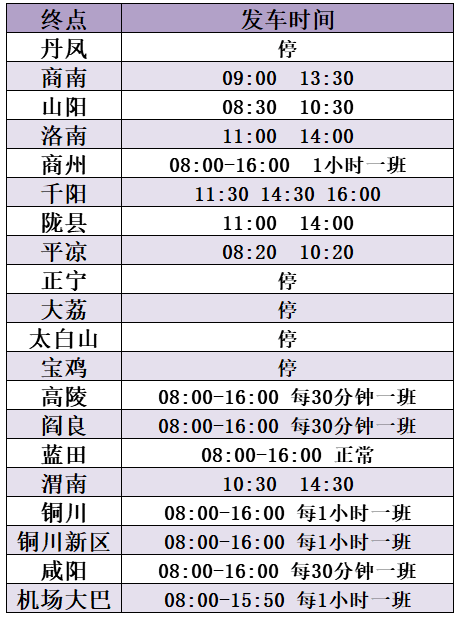 2021西安客运站春节时刻表