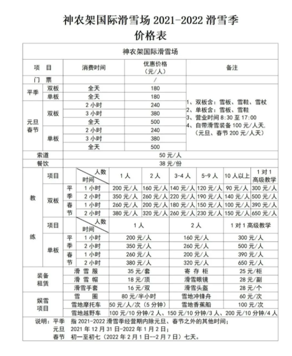 神農(nóng)架滑雪場門票多少錢2021-2022 神農(nóng)架國際滑雪場季卡價格