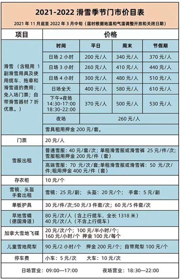 密云南山滑雪场门票价格及游玩项目