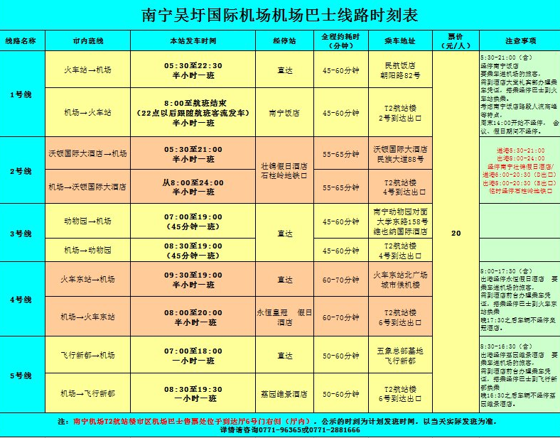 2021南宁机场大巴最新时刻表及票价