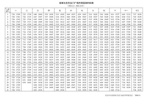 2021年12月北京天安門升旗時間