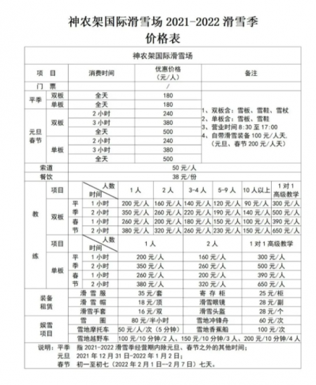 2022湖北神农架滑雪价格及开放时间介绍