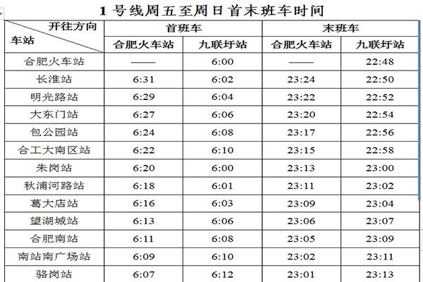 2022合肥地鐵1和4號線末班車時間調整