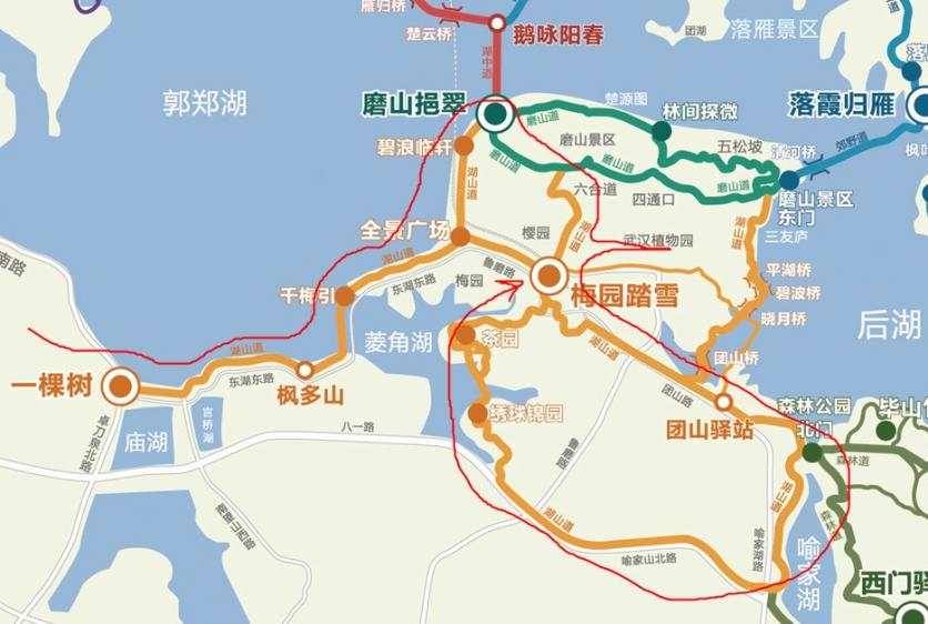 武汉东湖绿道线路图 这份高清路线图值得收藏