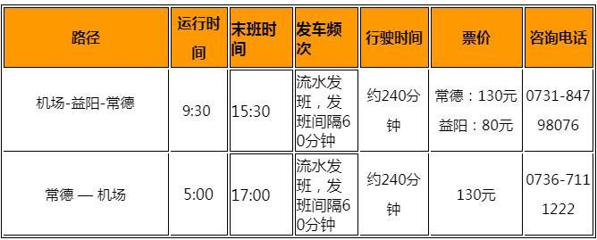 2023长沙黄花国际机场巴士时刻表 