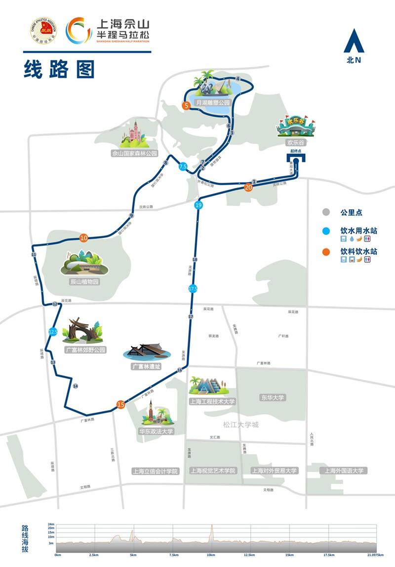 2023上海佘山半程马拉松比赛路线图