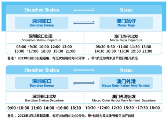 深圳蛇口碼頭航班時刻表2023最新