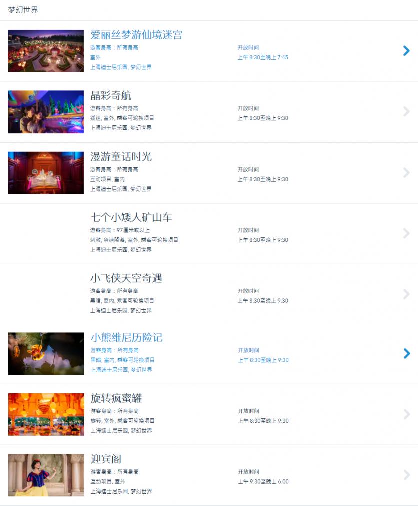 上海迪士尼项目一览表 上海迪士尼哪个项目好玩