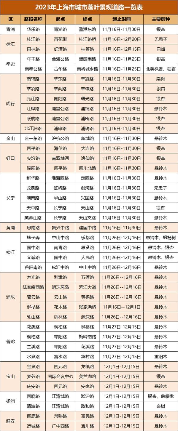 2023上海落葉不掃景觀道路的地方有哪些