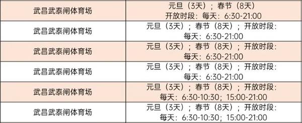 2024武漢元旦春節免費開放的體育館有哪些