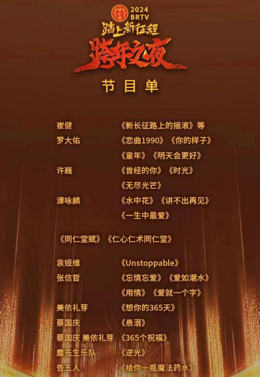 2024北京卫视跨年演唱会节目单 邀请嘉宾 时间 地点 直播入口