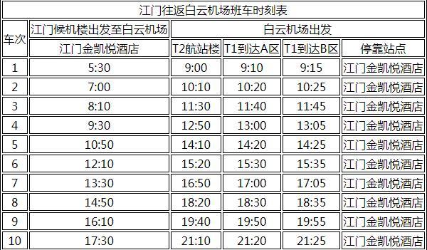 江門機場大巴時刻表2024