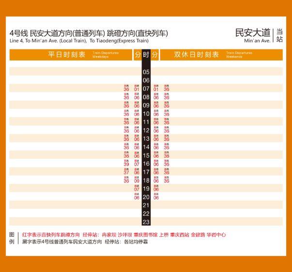 2024重慶環線4號線直快列車時刻表