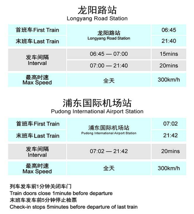 上海磁浮列车发车时间表