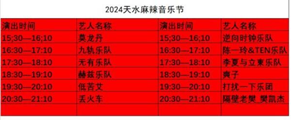 2024天水麻辣音樂節門票+時間+地點+陣容